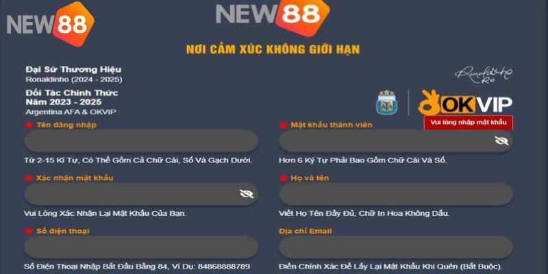 Mẫu đăng ký chơi cá cược đá gà tại NEW88